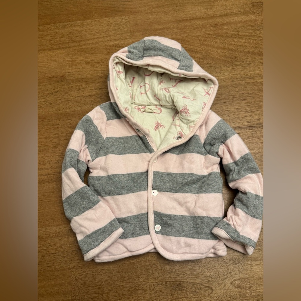 Burt’s Bee Baby Quilted ABC Pink & Grey Button Hooded Coat Size 12 Months